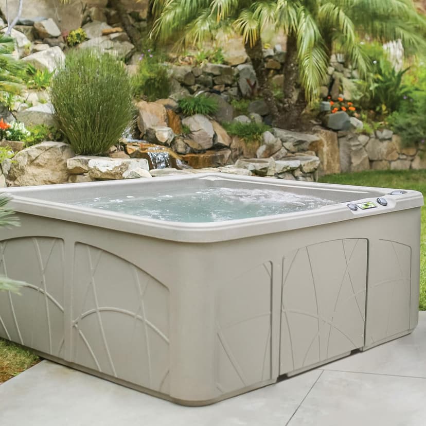 Lifesmart 5-Person Hot Tub, Portable Outdoor Spa w/LED, Waterfall, Cover & Ozonator, Sand