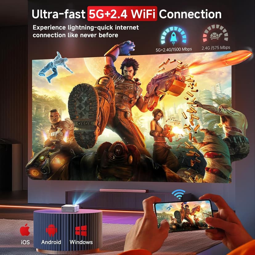 [Electric Focus] Mini Projector with WiFi and Bluetooth, Native 1080P Portable Projector Supported 4K, 15000L Outdoor Projector for Home Theater, Compatible with iOS, Android, TV Stick, HDMI, USB