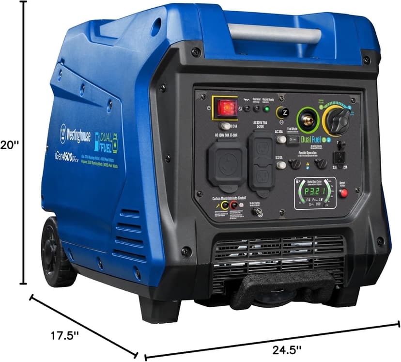 Westinghouse 5000 Peak Watt Super Quiet Dual Fuel Portable Inverter Generator, Wheel & Handle Kit, Gas & Propane Powered, RV Ready, CO Sensor, Parallel Capable