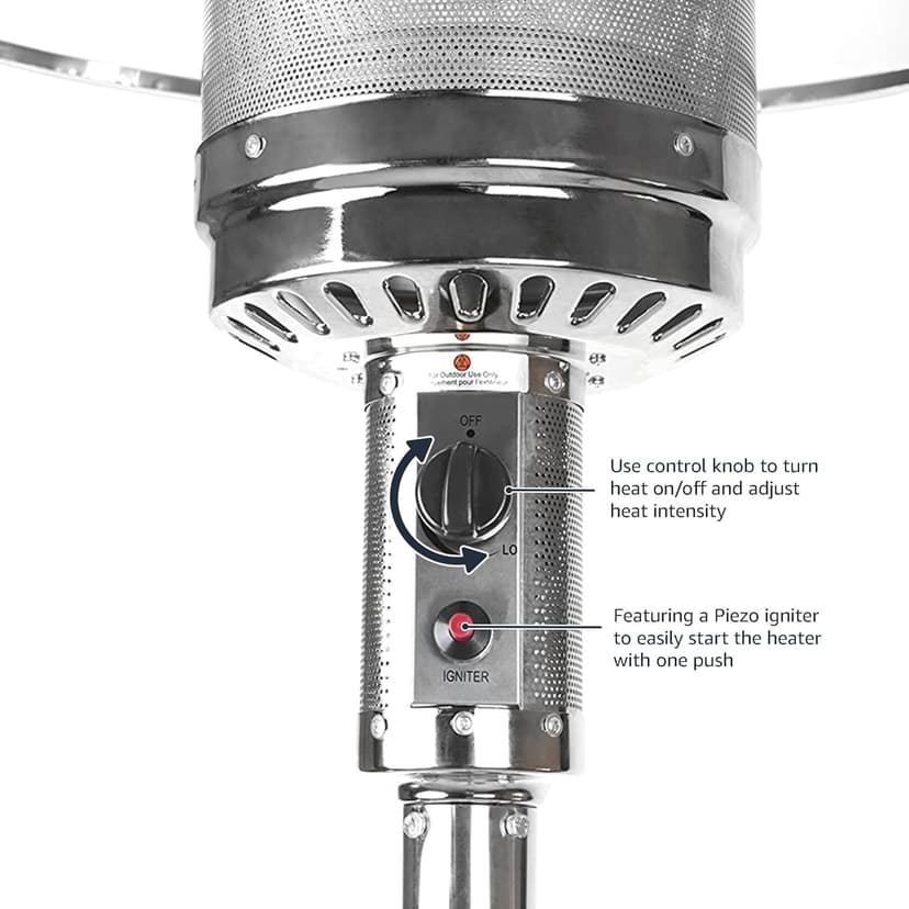Amazon Basics 46,000 BTU Outdoor Propane Patio Heater with Wheels, Commercial & Residential, Slate Gray, with water tank, 32.1 x 32.1 x 91.3 inches (LxWxH)