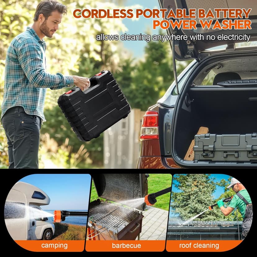 Lemolify 6000mAh Battery Pressure Washer, Electric Power Washer Cordless, Portable Car Pressure Washer Handheld with 6-in-1 Nozzle,17FT Drain Hose, Power Cleaner for Patio Floor Fence Deck,2 Battery