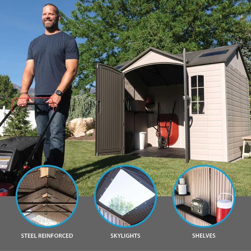 Lifetime 60005 Outdoor Storage Shed with Windows, Skylights and Shelving, 10 x 8 Feet