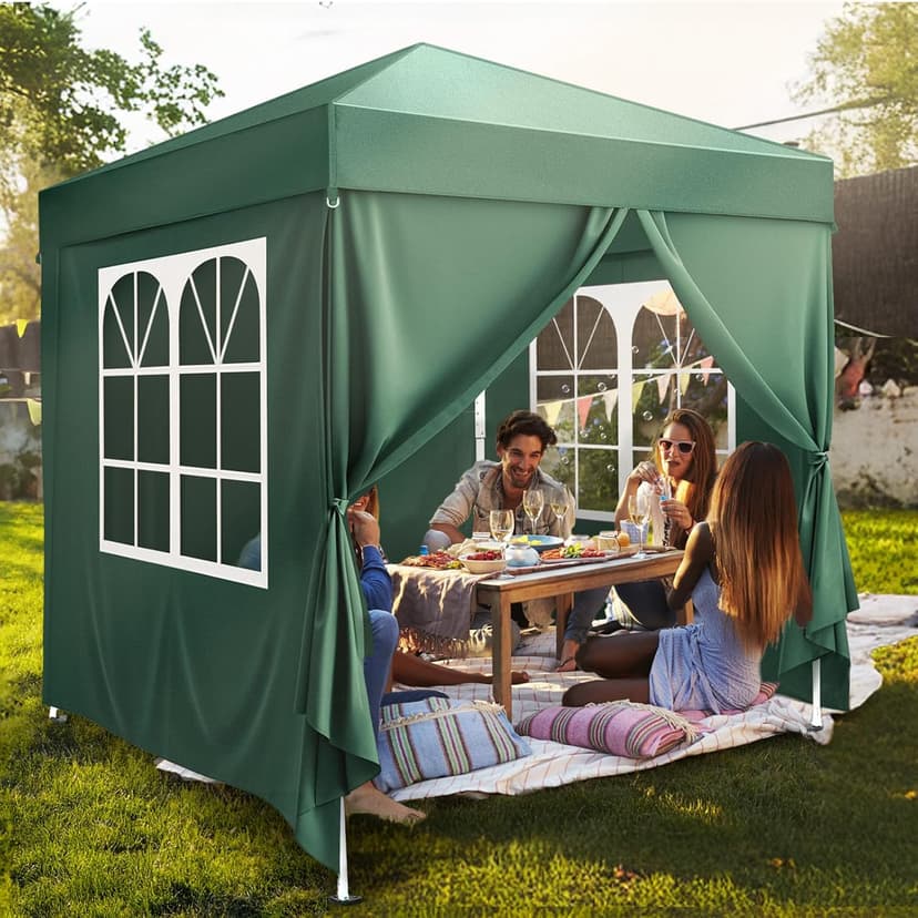 VINGLI 6.5x6.5 Pop Up Canopy Tent with Sidewalls, Outdoor Gazebo Canopy Tent, Patio Event Tents Outdoor Commercial Canopy for Parties (Green)