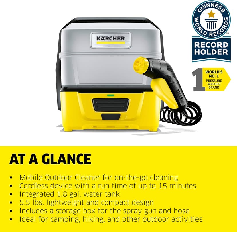 Kärcher OC 3 Plus Mobile Outdoor Cleaner, 1.8 gal. Water Tank, Spray Gun and Hose, Battery Operated, for on-The-go Cleaning, 72 PSI