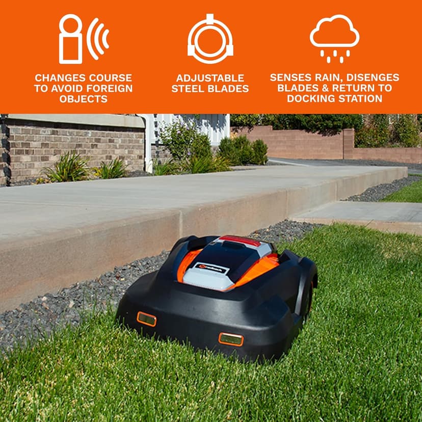 Robot Lawn Mower, Updated 2024 Programming, Self Installation Kit Included, Mows Up to 1/4 Acre, 50% Slope, Low Noise (65dBA) and Rain Sensor