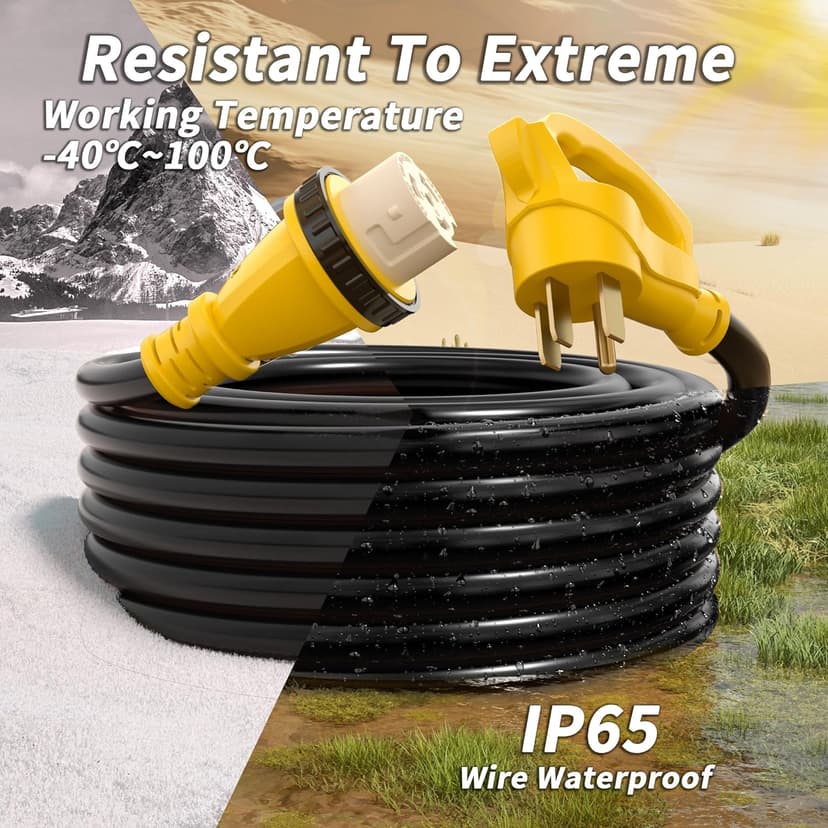 50 Amp Generator Cord, 25FT 50 Amp RV Extension Cord with Twist Lock, Generator Cable 50A 4 Prong Yellow, NEMA 14-50P/SS2-50R Heavy Duty 6/3+8/1 AWG STW Wire for RV Camper & House