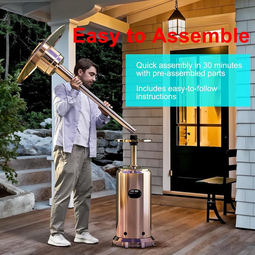 48,000 BTU Patio Heater, Stainless Steel Propane Heater With Wheels, Portable Outdoor Heaters for Patio, Backyard, Balcony, Silver
