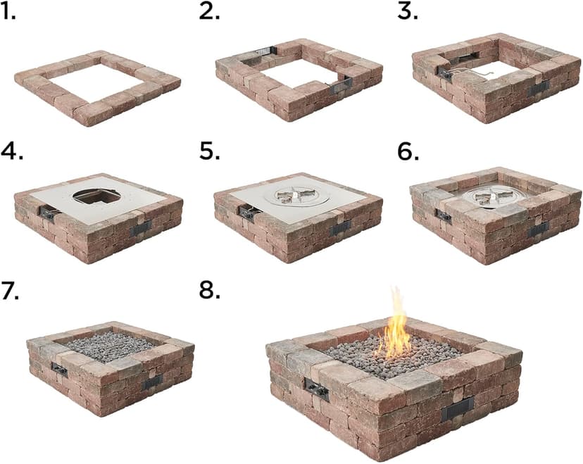 Outdoor GreatRoom Co Propane Fire Pit Kit - 51 Inch Square Bronson DIY Bonfire Gas Fire Pits for Outside Patio - Includes 64 Stone Paver Blocks, 42" Firepit Burner, Tumbled Lava Rock, 105,000 BTU