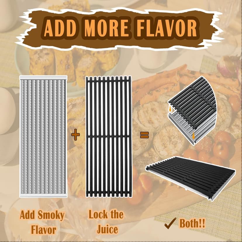 SafBbcue 17 in Cooking Grates Replacement Parts for Charbroil Tru Infrared Grill 463242715, 463242716, 463276016, 466242715, 466242815, Lowes 606682, 639322 Gas Grill, Cast Iron Cooking Grids, 3 Pack