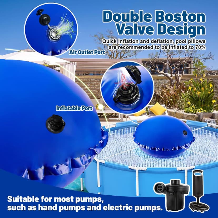 Pool Pillows for Above Ground Pools 4x4 FT Pool Pillow for Winterizing with Boston Valve 0.4mm PVC Air Pillow for Above Ground Pool Winter Swimming Pool Closing Kits with 50ft Rope (2 PCS)