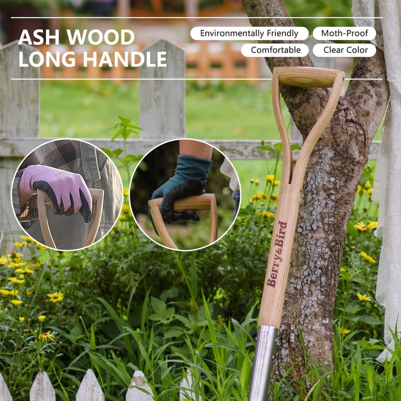 Round Point Gardening Shovel with Wood D-Handle, 40.98" Stainless Steel Beach & Snow Shovel