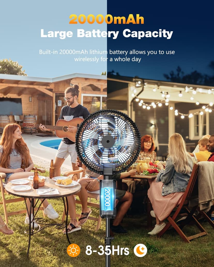 Misting Fan Portable, 20000mAh 12-Inch Outdoor Misting Fan for Patios Outside, 2 In 1 Pedestal & Tabletop Oscillating Fans with Misting Kit, Rechargeable Cooling Fans with Remote/Mist/7 Gear/Timer