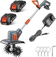 Cordless Tiller for Gardening 360 RPM Rototiller TH4000 Cultivator TaskStar Electric Garden Tiller Battery Powered Total 4000mAh,48 Heavy-Duty Steel Tines for Smooth Ground Breaking,Tending,Composting