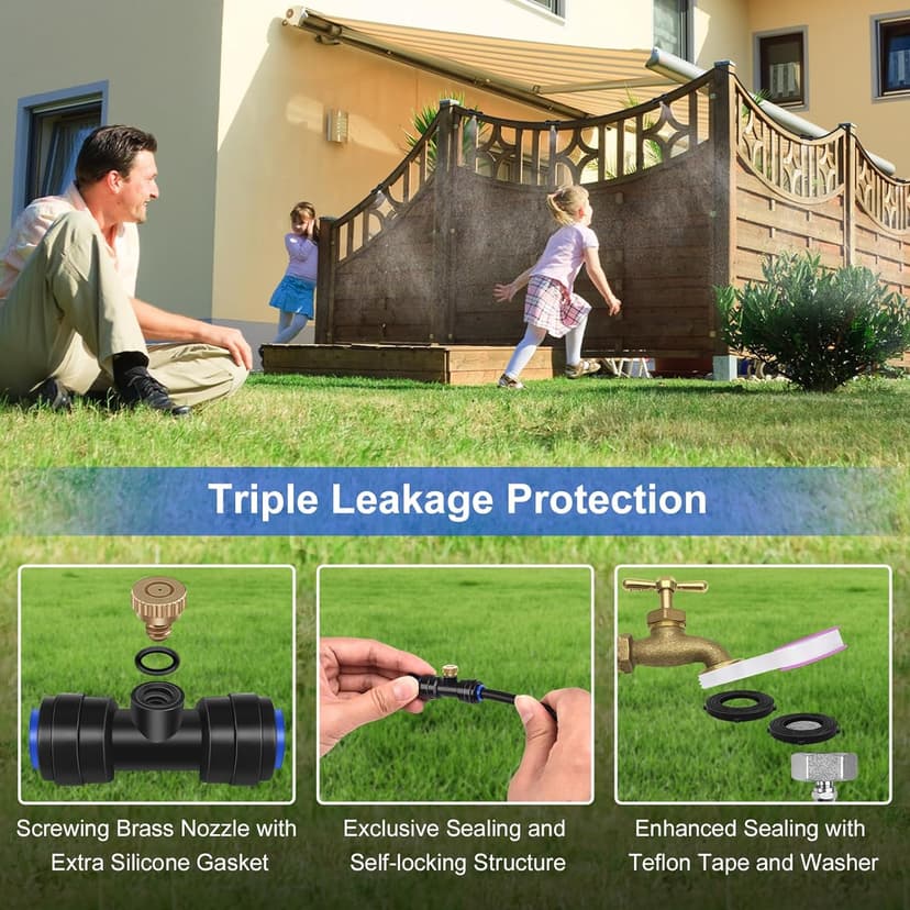 GOXAWEE Misting System, 75FT (23M) Misting Line + 28 Brass Mist Nozzles + Brass Adapter(3/4"), Misters for Outside Patio Cooling Outdoor Garden Greenhouse Trampoline for Waterpark