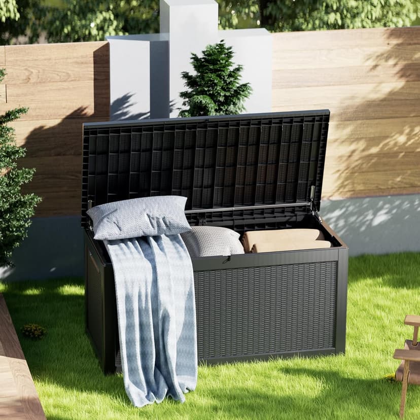 260 Gallon Resin Deck Box, Waterproof Outdoor Storage Box, Lockable for Patio Furniture, Garden Tools, Pool Accessories, UV-Resistant for All Weather Use, Black