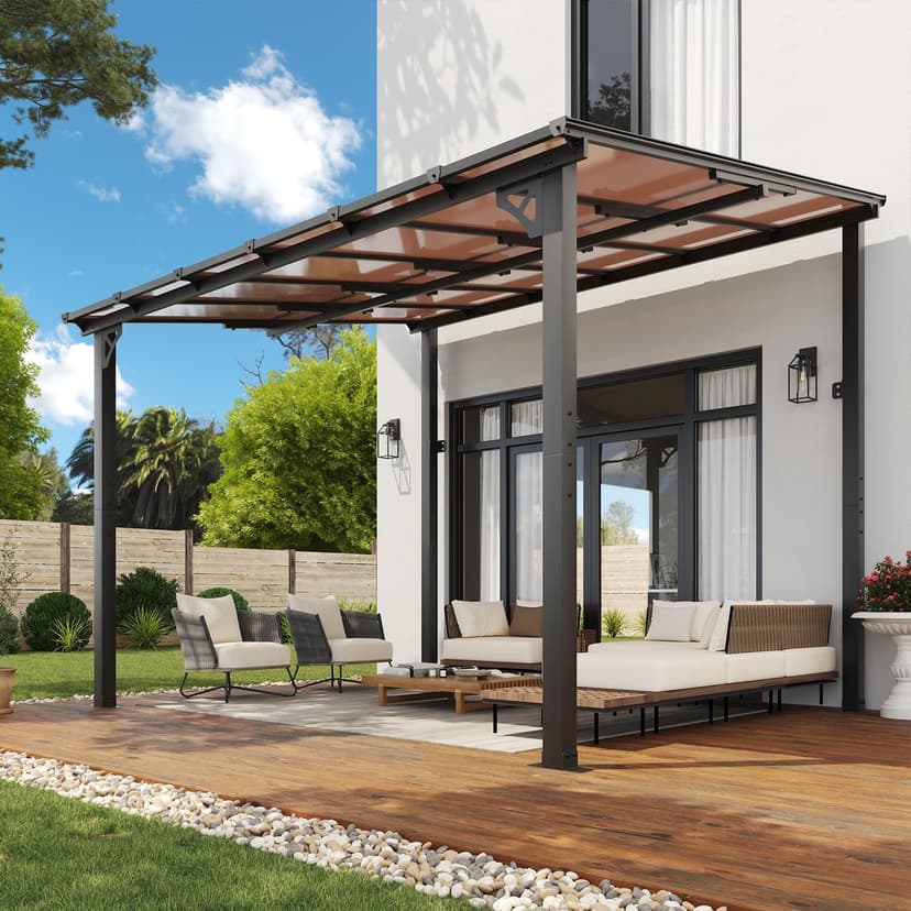 Aoxun 10' x 12' Gazebo for Patio, Gazebo Pergola with Sloped Roof, Large Wall-Mounted Heavy Duty Awnings, for Backyard, Deck, Patio