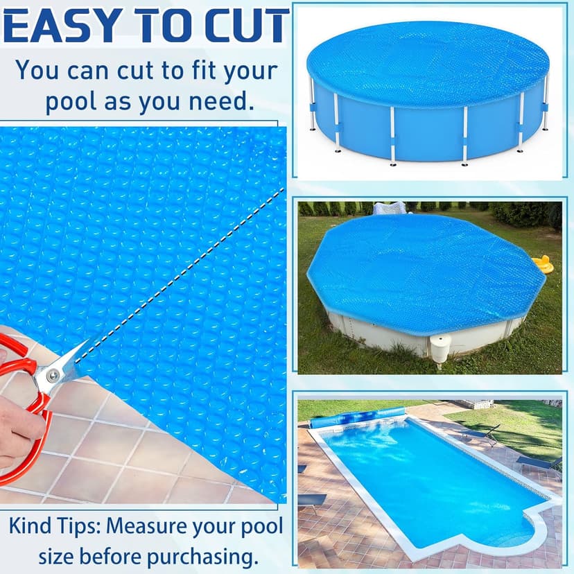 Frienda 6 x 6 ft Pool Hot Tub Solar Cover, 16 Mil Heavy Duty Trimmable Floating Thermal Blanket Spa Bubble Cover for Hot Tub Inground Pools Swimming Insulating Solar Heating