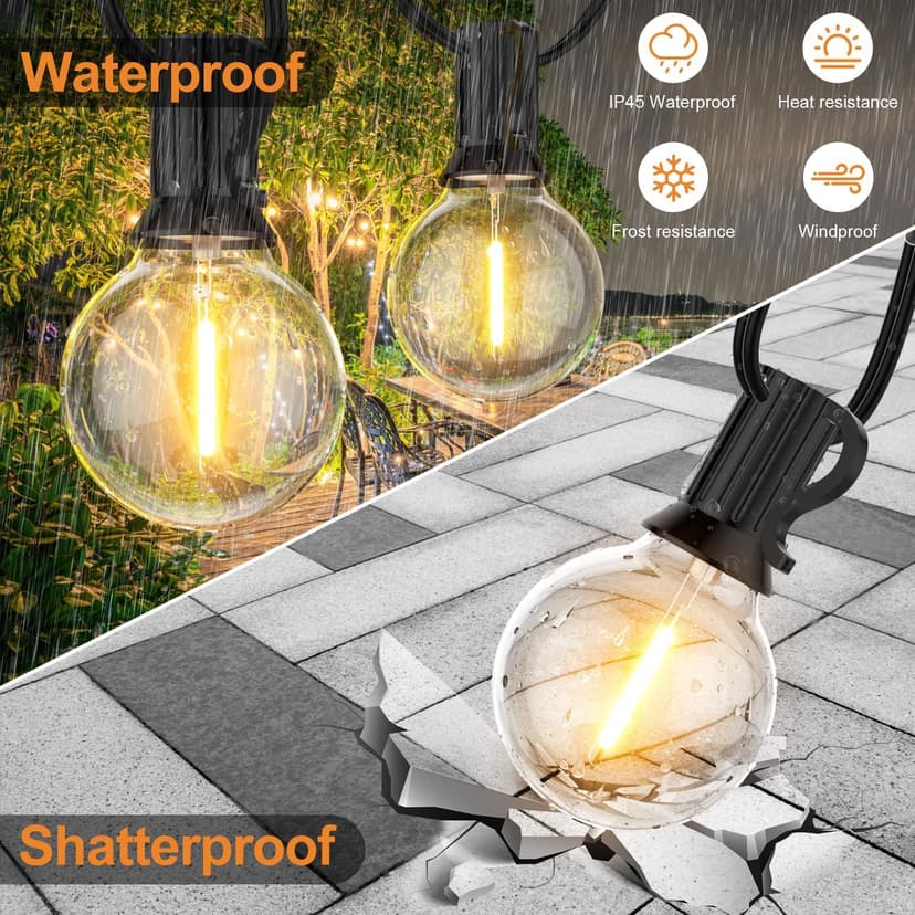 GPATIO 120FT Outdoor String Lights, Waterproof Patio Lights with 64 Hanging Globe G40 Bulbs, 2700k Shatterproof for Backyard Balcony Party Camping Outside Decor