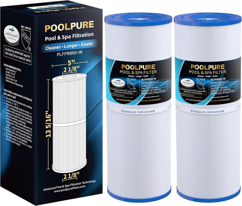 POOLPURE PLFPRB50-IN Spa Filter Replaces Pleatco PRB50-IN, PRB50IN, Unicel C-4950, Filbur FC-2390, Jacuzzi J210/J220/J235/J245/J275, Guardian 413-212-02, 373045, 5X13 Drop in Hot Tub Filter, 2 Pack
