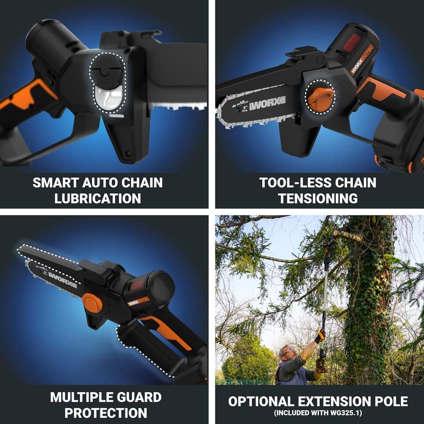 Worx Nitro 20V 5" Cordless Brushless Chainsaw 2.0 Ah Battery and Charger Included WG325