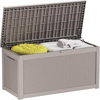 260 Gallon Resin Deck Box, Waterproof Outdoor Storage Box, Lockable for Patio Furniture, Garden Tools, Pool Accessories, UV-Resistant for All Weather Use, Coffee