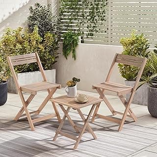 SUNSITT Patio Furniture Set 3 Piece Acacia Wood Bistro Table and Chairs Set of 2 Outdoor Bistro Patio Set Folding Patio Chairs and Square Table for Balcony, Porch, Garden