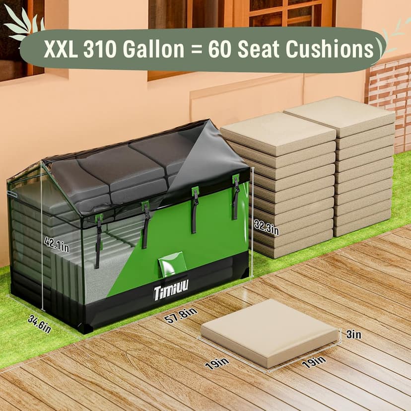 XXL 310 Gallon Extra Large Deck Box, Waterproof Outdoor Storage Box with Taller Side Panels for Patio Furniture Cushions, Pools and Garden Tools Green & Black