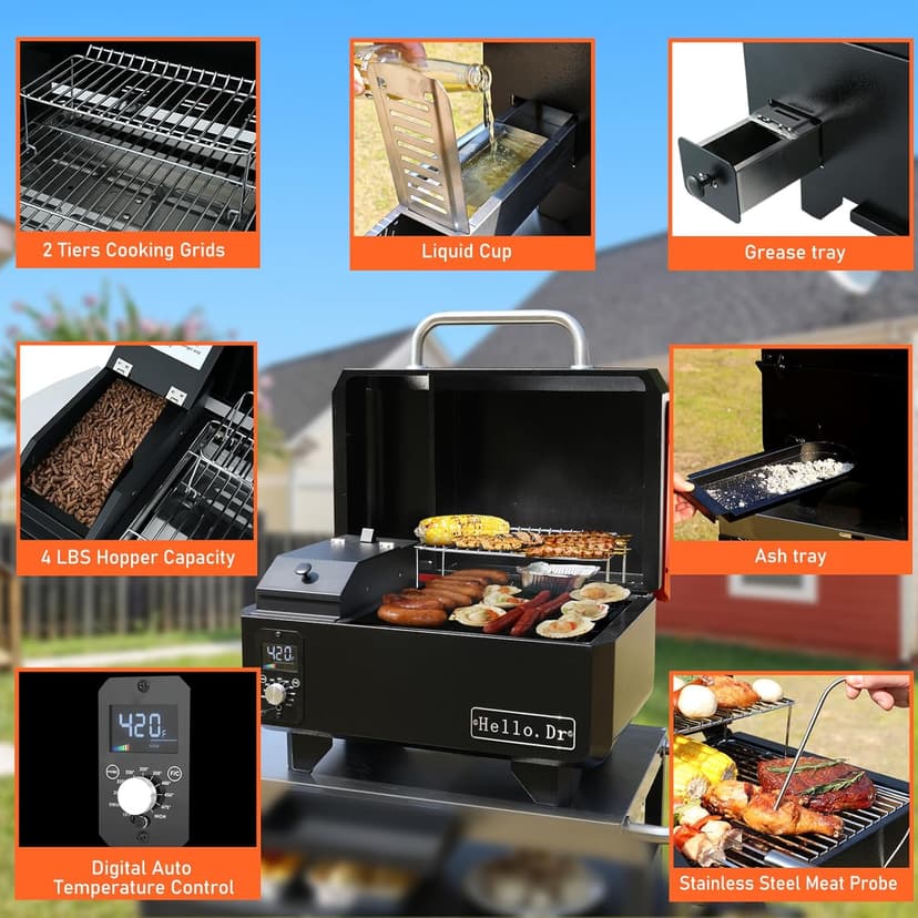 Portable Wood Pellet Grill and Smoker,Electric Outdoor 8 in 1 Tabletop Grills for RV Camping Tailgating RV Cooking BBQ, Intelligent Temperature Control and Superheated Steam Technology,Red