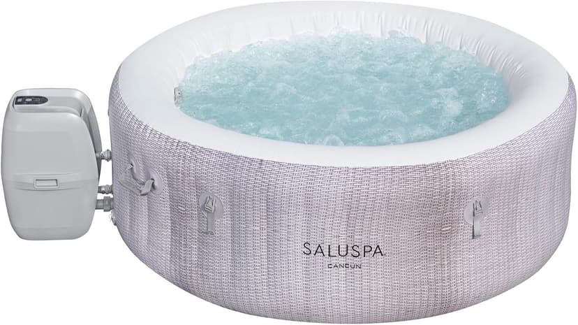 Bestway SaluSpa Cancun AirJet 2 to 4 Person Inflatable Hot Tub, 71 x 26 Inch Round Portable Outdoor Spa with 120 Soothing Jets and Cover, Gray