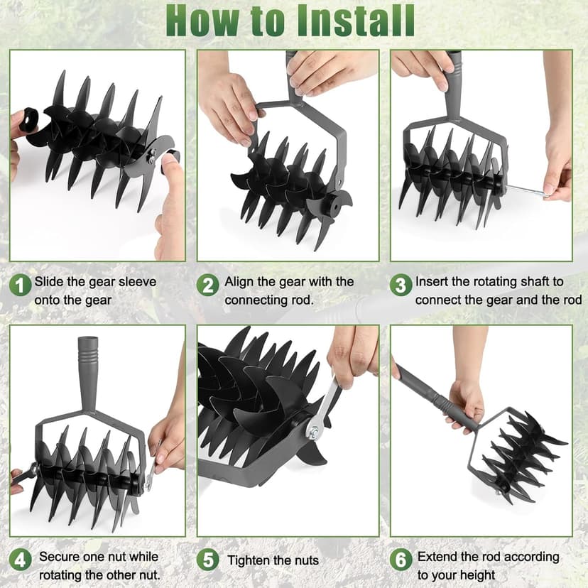 Rotary Cultivator Tool,Adjustable Garden Cultivator,Long Handle Garden Hand Tiller Cultivator,Garden Cultivator for Soil or Reseeding Grass,All Metal Rotary Tiller for Aerate, Weed, in Garden Lawn