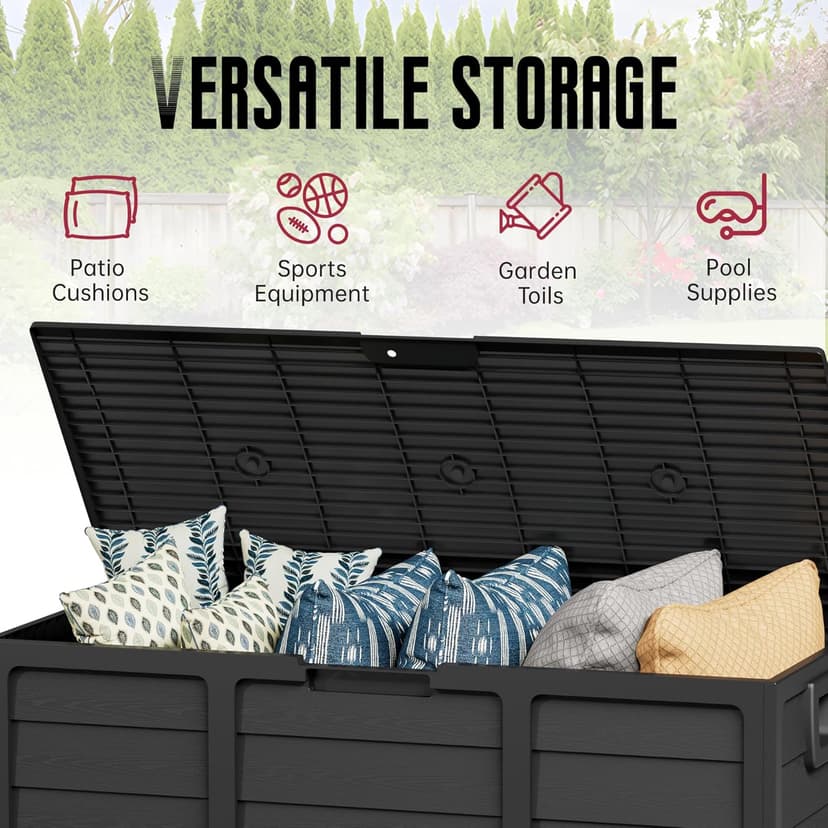 Oakcloud 75 Gallon Resin Deck Box - Waterproof Outdoor Indoor Storage Container for Patio, Garden, Pool Tools, Black
