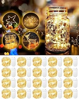 20 Pack Fairy Lights Battery Operated 3.3ft 20 LED Mini Fairy String Lights Waterproof Copper Wire Firefly Starry Lights for Wedding Party Mason Jars Christmas Decorations, Warm White