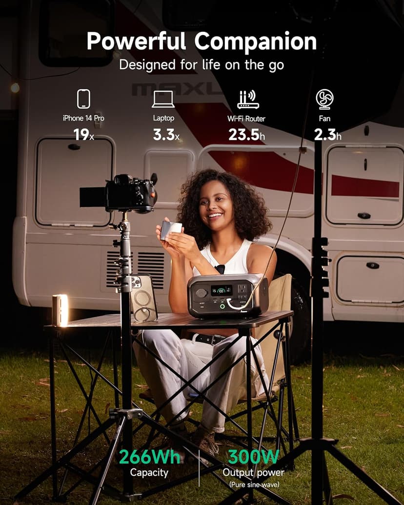 Portable Power Station Andes 300 266Wh Battery Backup with 300W AC/100W USB-C Output, 1-Hour Fast Charging, Solar Generator (Solar Panel Optional) for Outdoor Camping/RV/Traveling/Emergencies