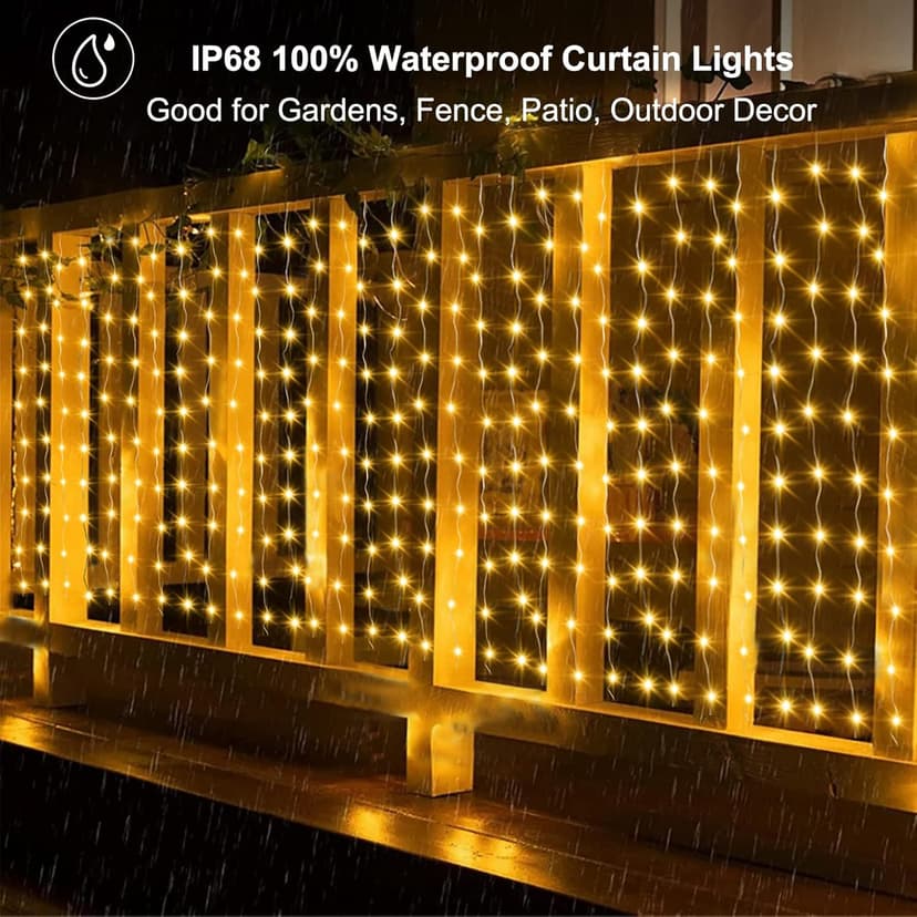 ZAIYW Curtain Lights Outdoor 20Ft×3Ft, 300 LED Color Changing Fence String Lights with Plug Remote, Waterproof Light Curtain for Stair Railing Eaves Decor (Warm White & Multicolor)