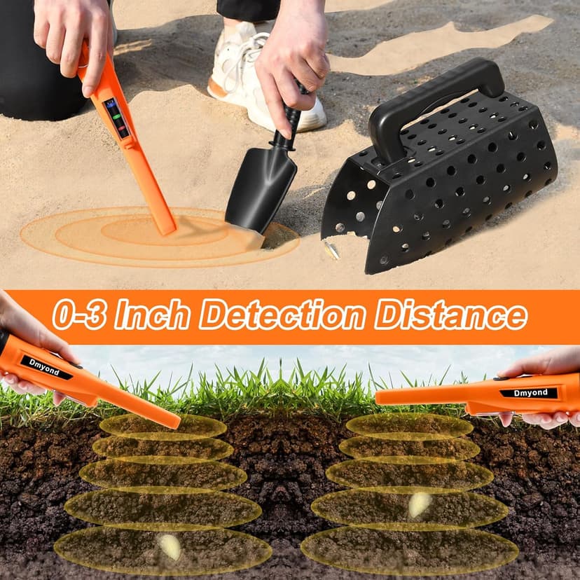 Dmyond Metal Detector Pinpointer & Accessories Kit, Waterproof Handheld Pin Pointer Wand, 3 Modes Detecting Search Pinpointing Finder Probe, Sand Sifter Scoop and Shovel, Beach Digging
