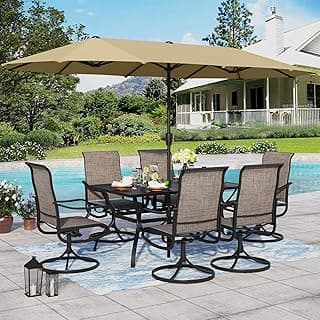 Sophia & William Patio Set with Umbrella 8 Pieces Outdoor Dining Set for 6 with 13ft Double-Sided Patio Umbrella Beige, 6 x Swivel Patio Chairs, 1 Metal Table for Lawn Garden