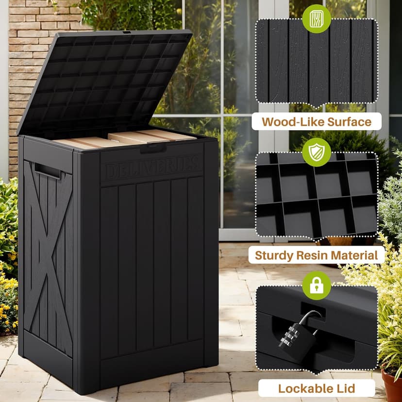 Devoko 48 Gallon Package Delivery Box Outdoor Secure Lockable, Waterproof Deck Box PP Material Storage Container for Porch, Deck (Black, 48 Gallon)