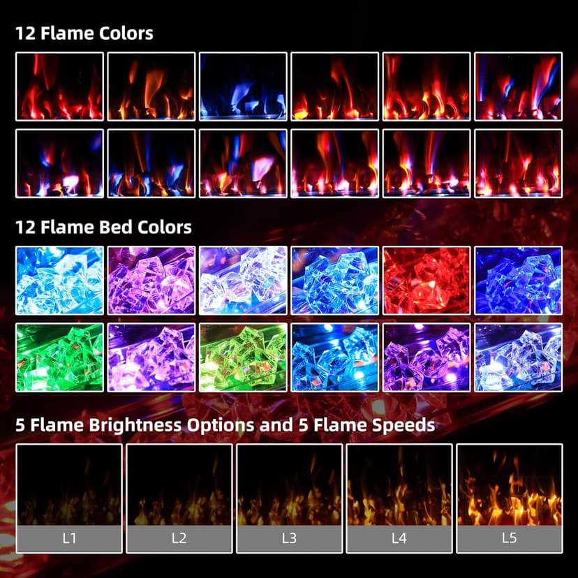 72” Recessed and Wall Mounted Fire Places Electric Fireplace Ultra Thin with Remote Control, Toucn Screen