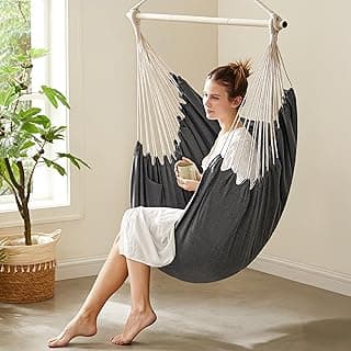 SONGMICS Hammock Chair, Load Capacity 500 lb, Hanging Chair with 2 Cushions, Large Hammock Swing with Chain and Pocket, for Indoor, Outdoor, Living Room, Bedroom, Slate Gray UGDC197G02