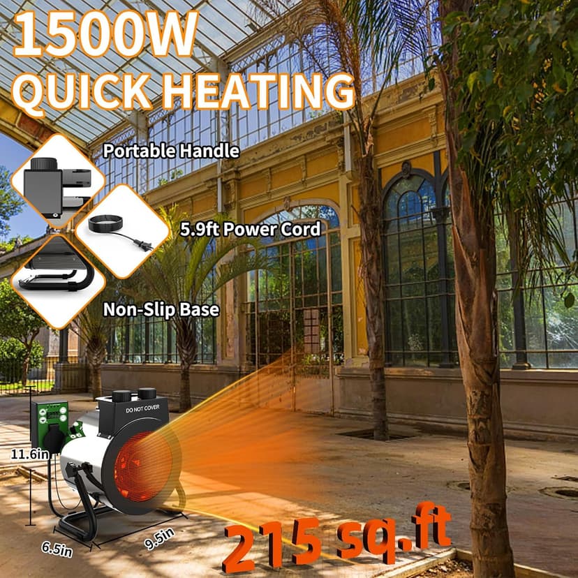 Buyplus Outdoor Heaters for Patio, 1500W Portable Space Heater with 3S Fast Heating, Overheat Protection, Electric Space Heater for Outdoor Indoor Use, Garage, Office, Bedroom, Greenhouse, Patio