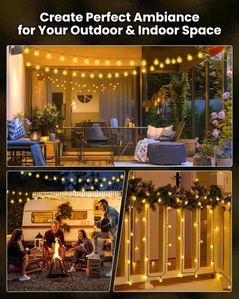 Solar String Lights Outdoor 60 LED 36FT with 8 Lighting Modes, Waterproof Solar Powered Crystal Globe Patio Lights for Garden Yard Porch Wedding Party Decor (Warm White)
