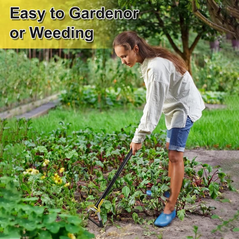 Stainless Steel 62Inch Garden Hoe, Weeding Loop Stirrup Hoe Tool for Garden, Scuffle Hula Hoe with Adjustable Handle - Black
