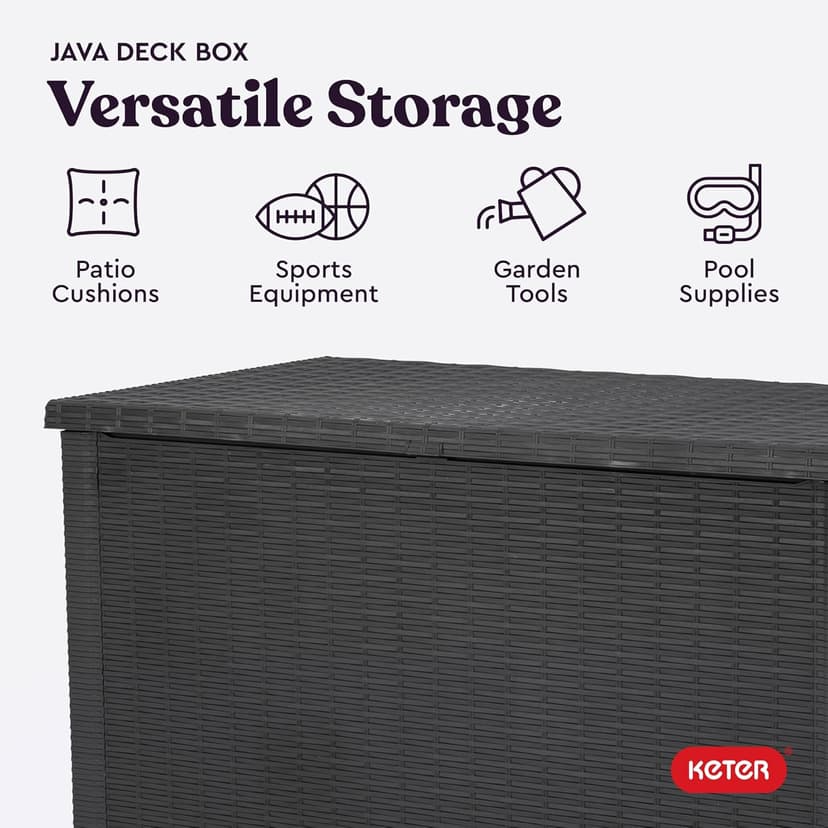 Keter Java XXL 230 Gallon Resin Large Outdoor Storage Box for Patio Storage Box, Outdoor Cushions, Garden Tools and Pool Floats, Dark Grey