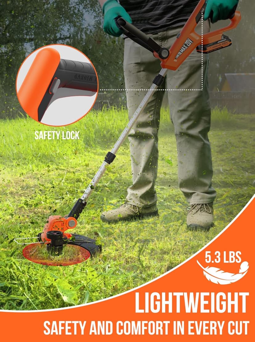 VARSK 20V 12" Cordless String Trimmer, 2 in 1 Trimmer and Edger with Auto Line Feed, 2 X 2.0Ah Batteries/1 X Fast Charger/6 X Bonus Spools Included, for Lawn, Garden, Yard, etc