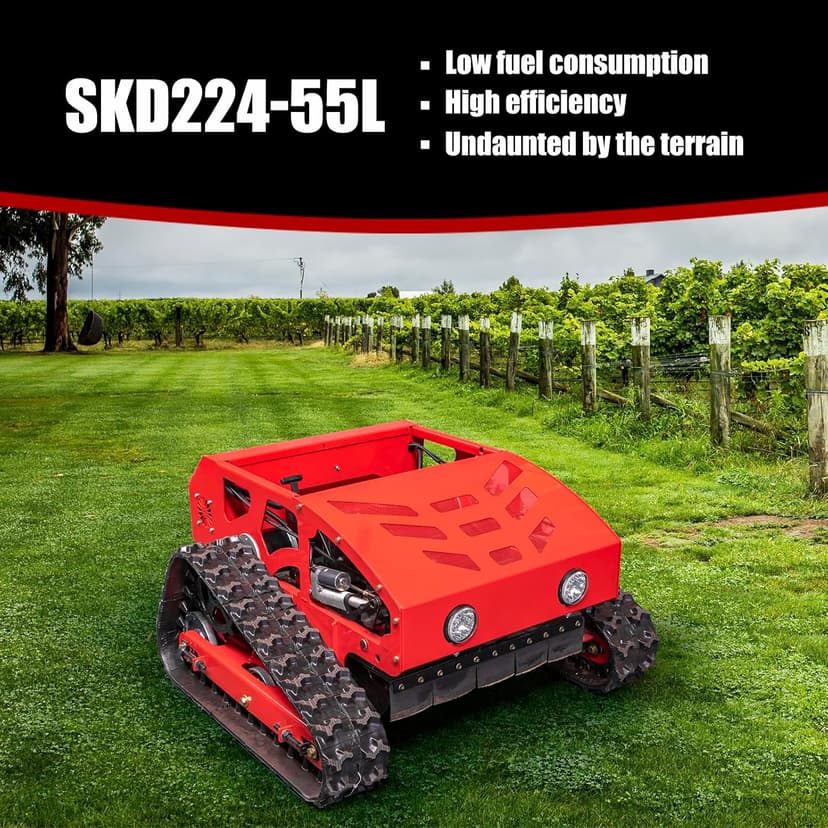 Lawn Mower, Remote Control Lawn Mower, Small Crawler Oil-Electric Hybrid Four-Wheel Drive Lawn Mowing and Weed Whacker, All Terrain Grass Cutter Yard Mower, 45° Climbing (SKD-224-55)