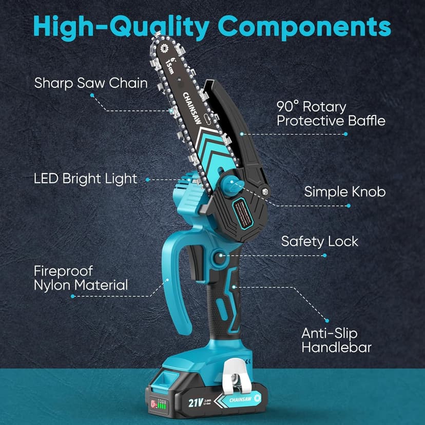 6 Inch Mini Chainsaw Cordless, Portable Electric Chainsaw, for Wood Cutting, Tree Trimming, Courtyard, Household, and Garden