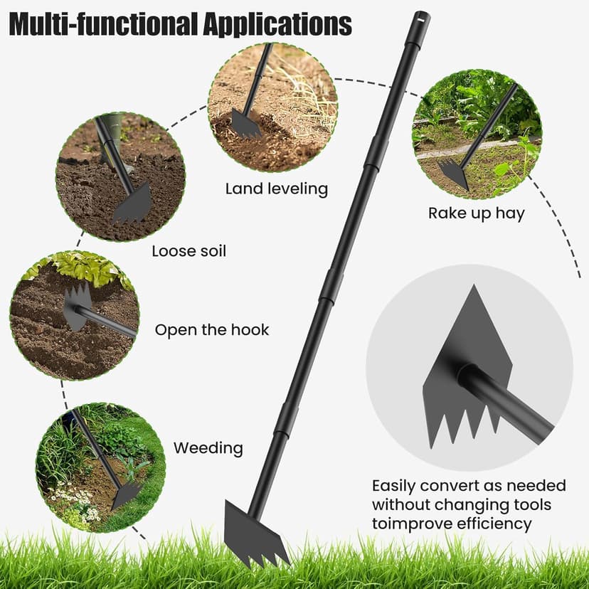 Luvenia Garden Hoe Triangle Sharp Hoes Garden Tool Manual Weeder Gardening Weeding Tool 60" Long Handle 2-in-1 Adjustable Stainless Steel Heavy Duty Hoes for Digging Soil Weeding Planting