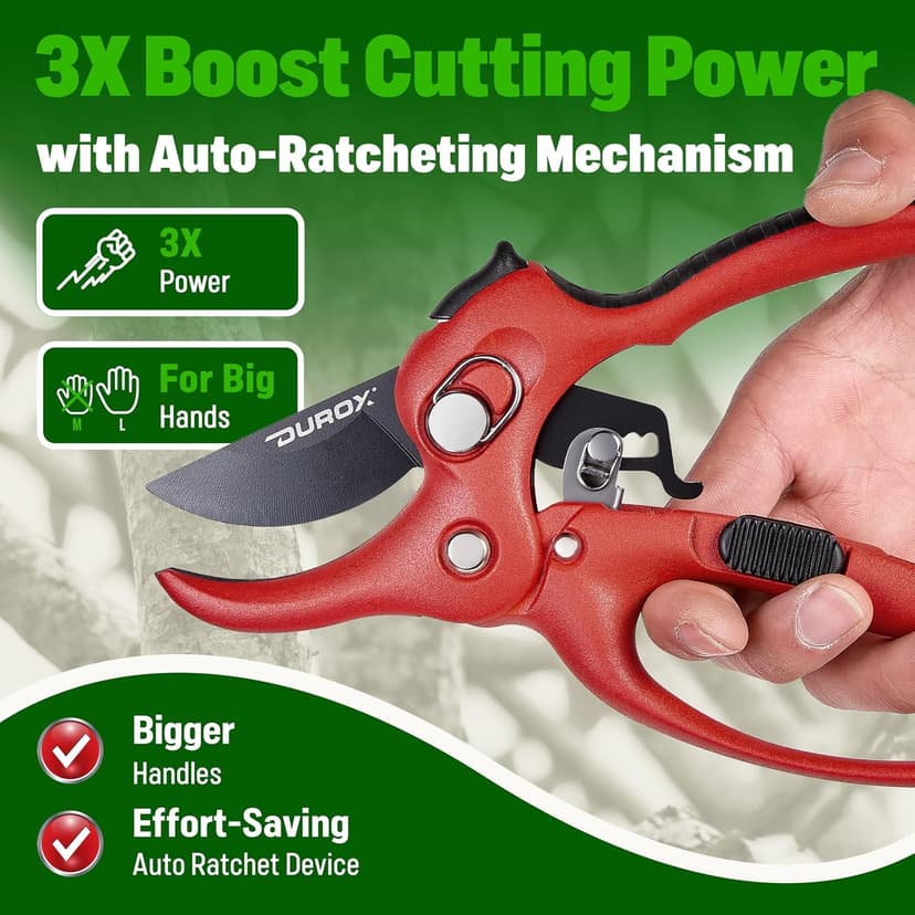 DUROX - Ratchet Pruning Shears, Garden Shears with 3x Cutting Power. Effort-Saving Heavy-Duty Anvil Pruners. Replaceable Blade Cutting Blade Design. Ideal Secateurs for Precise Trimming, Model DGR-01