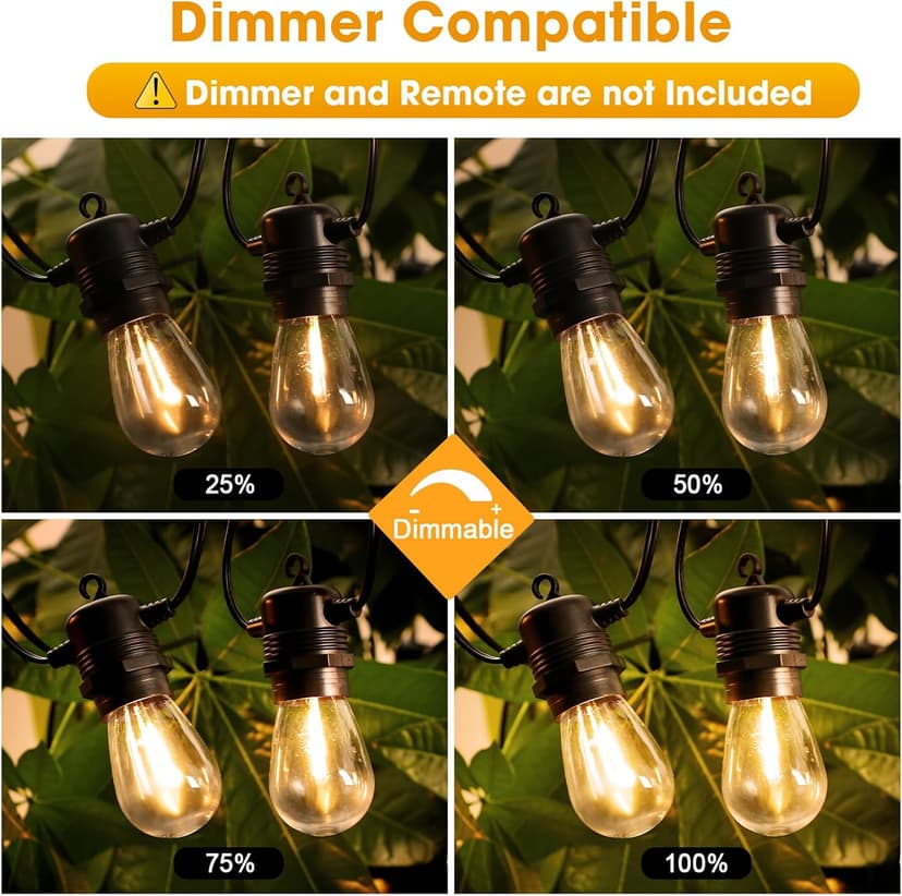 50FT LED Outdoor String Lights with 15+1 Vintage Shatterproof Waterproof S14 Bulbs, 2700K Commercial Grade Patio Light, Outside Hanging Lights for Garden Porch Deck Decor