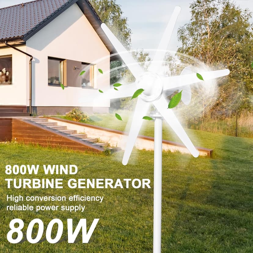 800W Wind Turbine Generator Kit, 6-Blade 12V/24V Wind Energy System, Durable Electromagnetic Power Generator for Home, RV, and Off-Grid Use White